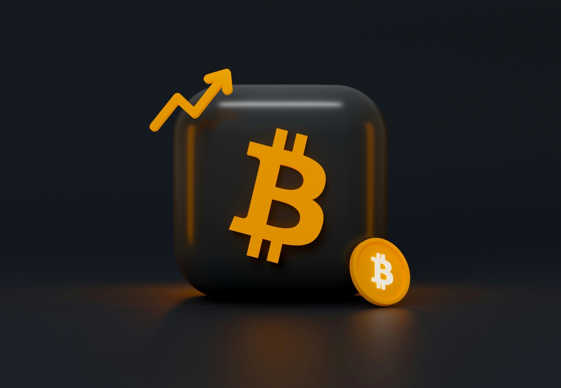 Gold Bitcoin coin resting on a stack of US 100 dollar bills next to an American passport, representing cryptocurrency funding for an EB-5 investment