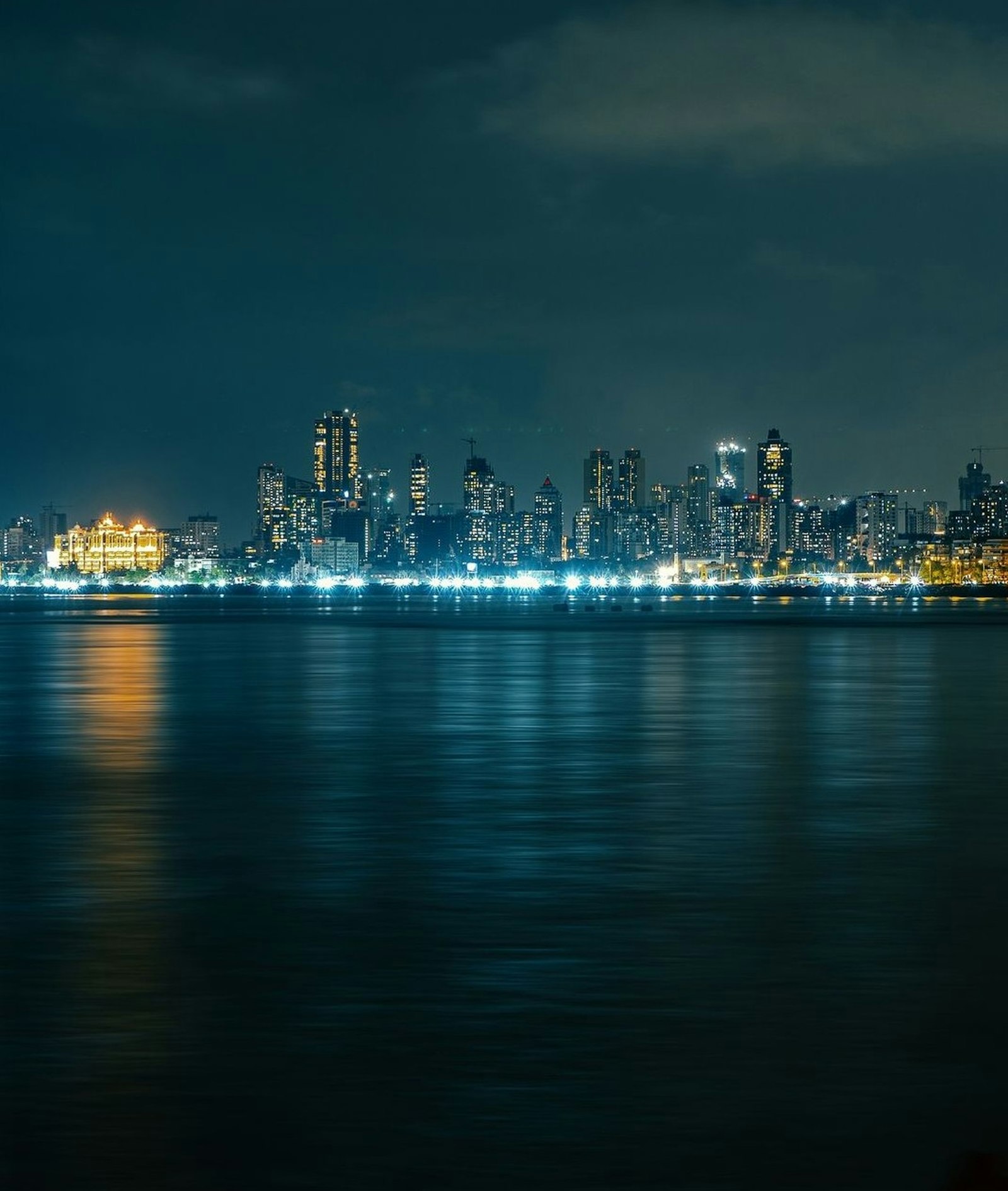 Mumbai Marine Drive at night seen from across the water
