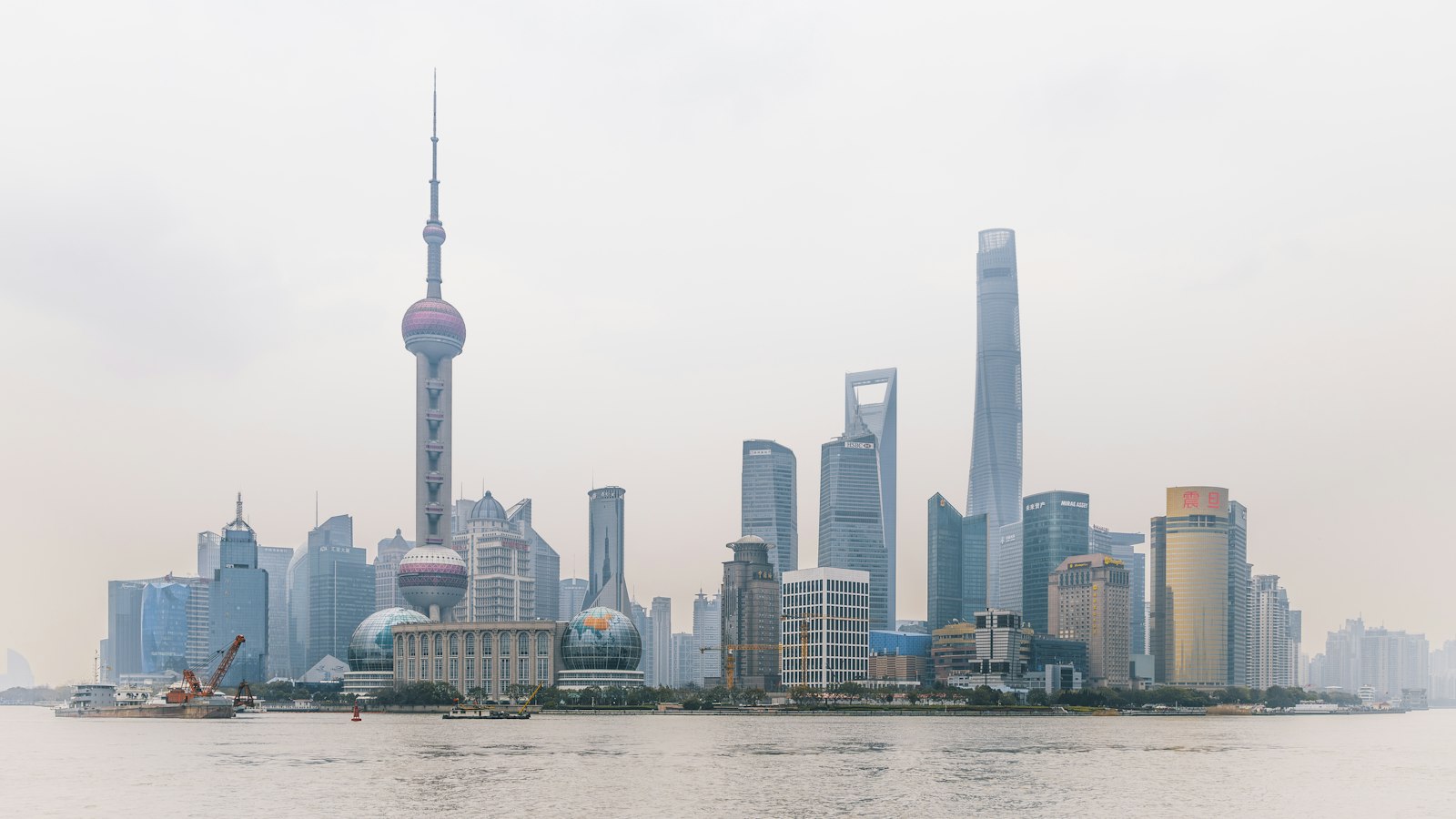 Shanghai skyline from the Bund on a cloudy day