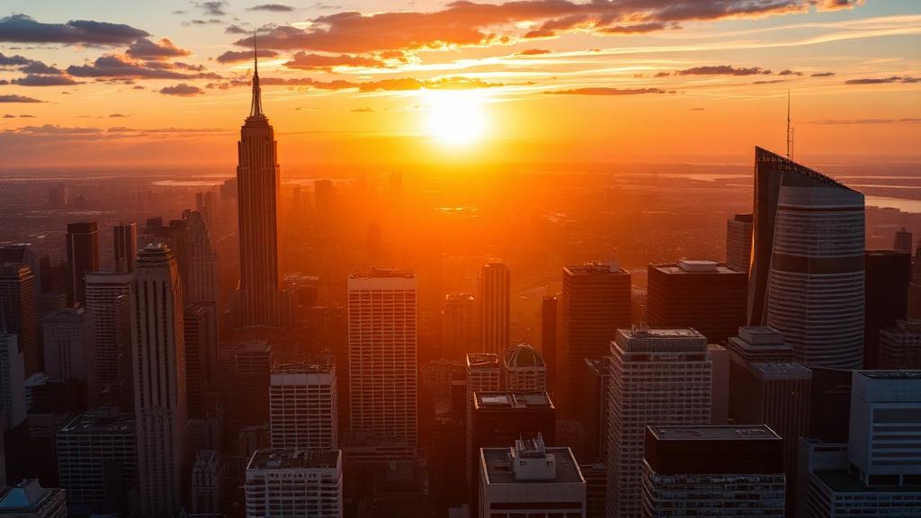 Golden sunrise over American cityscape representing the 2026 EB-5 investment opportunity
