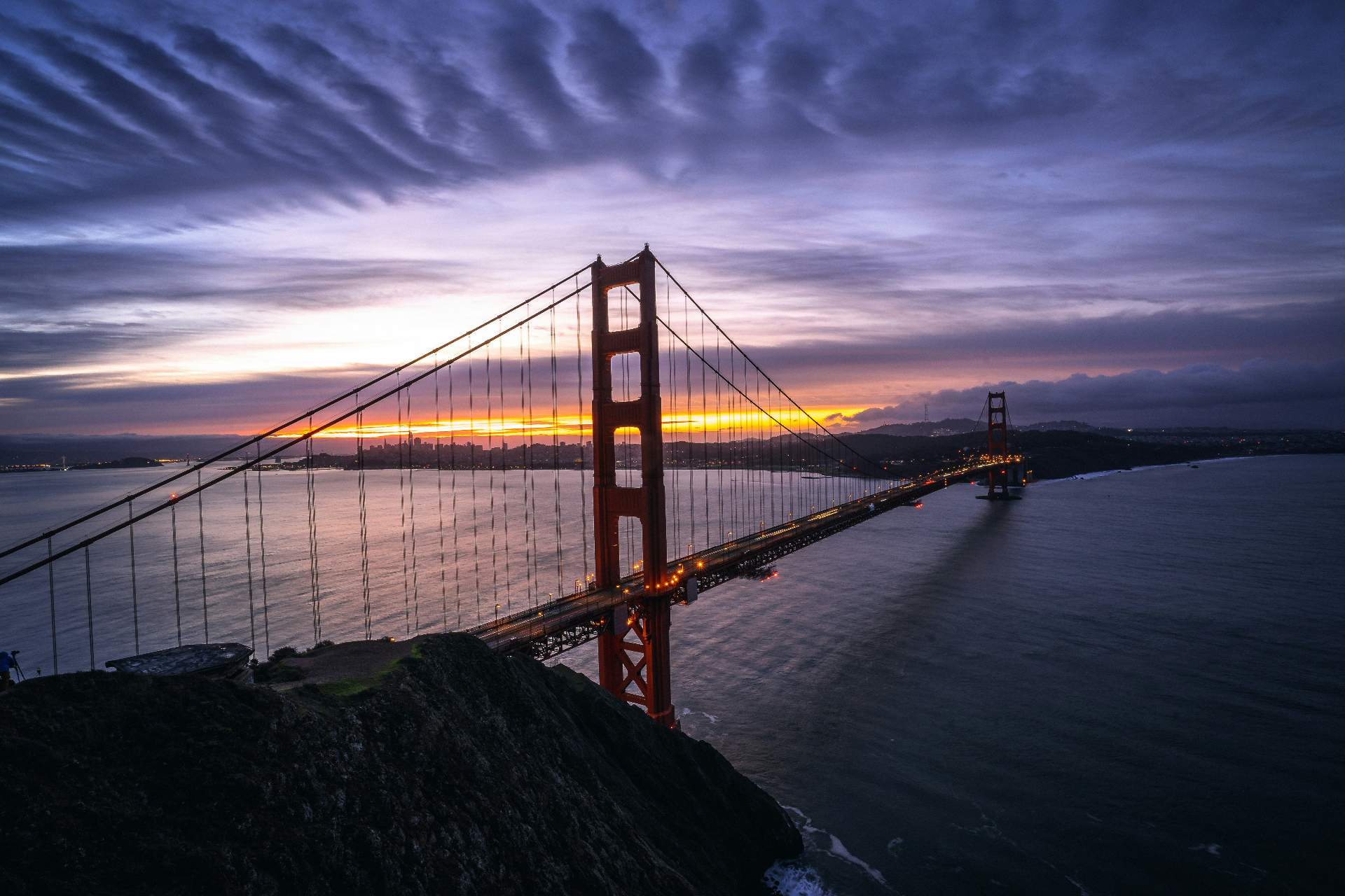 Golden Gate Bridge at dusk representing the path to American opportunity