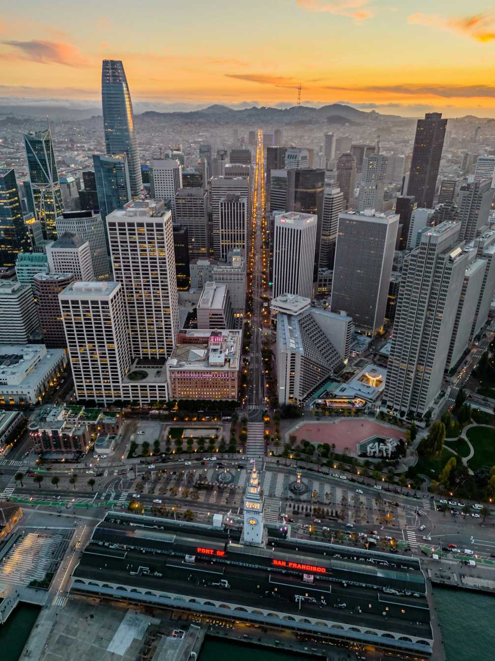 San Francisco downtown and Ferry Building at sunset representing opportunity
